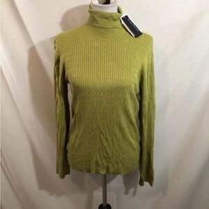 Evan Picone “Palm” Green Cable Knit Turtleneck - Womens M, NWT, Bust 18.5”